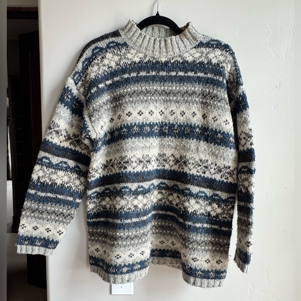 Vintage Nordic Fair Isle Chunky Wool Blend Cottagecore Sweater M Cabincore Cozy